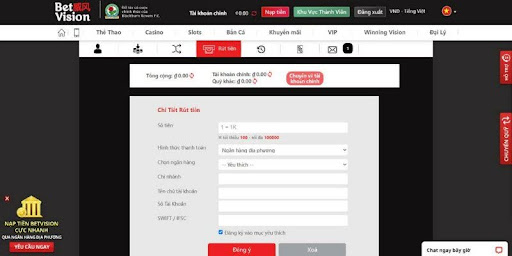 Hướng dẫn rút tiền Betvision qua các phương thức